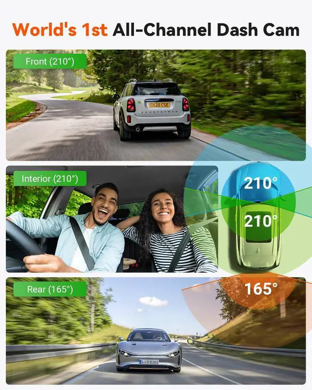 Alt view image 2 of 7 - E360 Plus All Channel Dash Cam 585° Fisheye | Dual STARVIS 2, Dual IR Night Vision, Touch Screen, Voice Control, WiFi, GPS, 24/7 Parking Mode, G-Sensor,Max 1TB