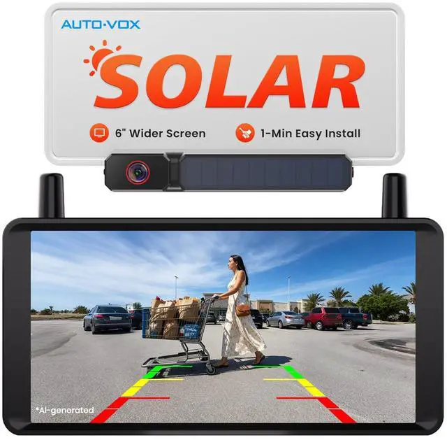 Main image of 6" Solar Wireless Backup Camera: No Drilling 1-Min Quick Install | Dual Antenna for Smooth Live View, 1080P Screen with Color Night Vision, Long Battery & Solar Recharge for Car Truck Trailer