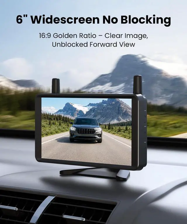 Alt view image 3 of 7 - 6" Solar Wireless Backup Camera: No Drilling 1-Min Quick Install | Dual Antenna for Smooth Live View, 1080P Screen with Color Night Vision, Long Battery & Solar Recharge for Car Truck Trailer