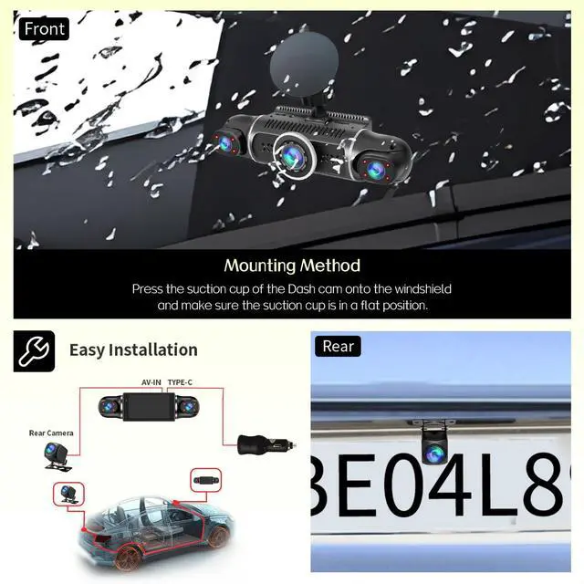 Alt view image 7 of 7 - 360° Dash Cam Front and Rear View 4 Channel Dash Camera FHD 2K+1080Px3 for Car, Inside/Back 170°+2x150°+170° Wide Angle, 8 IR Lamps Night Vision,WiFi,GPS, APP,G-Sensor with 64GB Card,24/7 Parking Mode