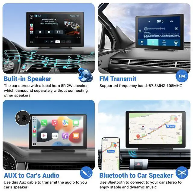 Alt view image 4 of 7 - 9" Wireless Apple Carplay Screen for Car & Android Auto with Backup Camera | Portable Touchscreen with OTA Update, GPS Navigation/Mirror Link/Voice Control/5.0 Bluetooth