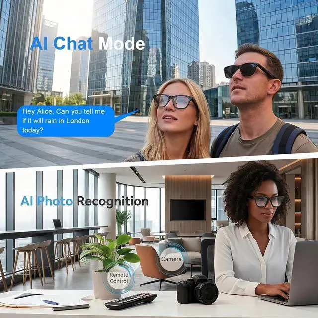 Alt view image 3 of 7 - AI Smart Glasses with Camera, 8MP HD Bluetooth Camera Glasses for Women Men | 1080P Video Recording Sunglasses, Real Time Translation, Voice Assistant, Open Earbuds, Travel, Work, Vlog