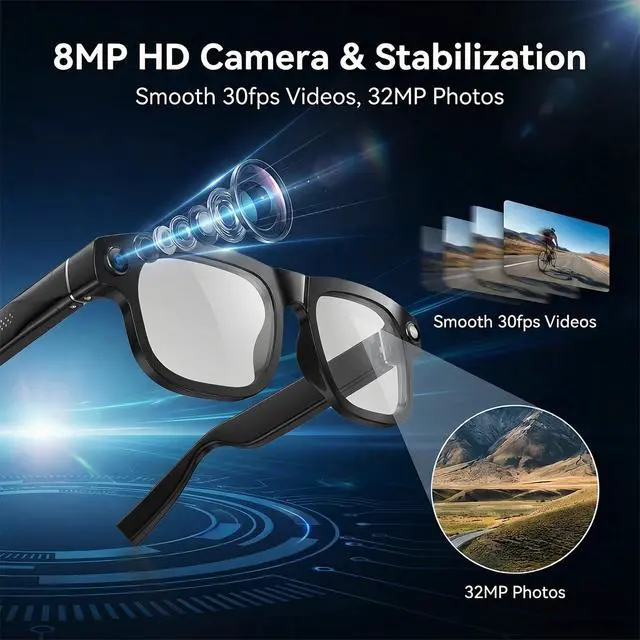 Alt view image 4 of 7 - AI Smart Glasses with Camera, 8MP HD Bluetooth Camera Glasses for Women Men | 1080P Video Recording Sunglasses, Real Time Translation, Voice Assistant, Open Earbuds, Travel, Work, Vlog