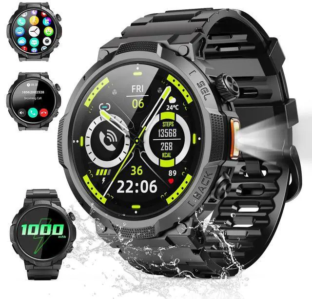Main image of Military Smart Watch for Men (Answer/Make Calls), 50+ Days Battery Life | 1.53" HD, 110+ sports modes, heart rate/sleep monitor, IP68 waterproof, Fitness Watch with LED Flashlight for iOS/Android