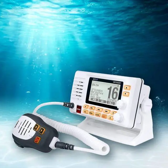 Alt view image 6 of 7 - UM725GBT Marine VHF Radio, All USA, Canada, and Intl. Marine Channels, 1Watt/25Watt Transmit Power, Largest LCD Screen in Class, NOAA Weather Channels, Speaker Mic, GPS Built-in, and Bluetooth