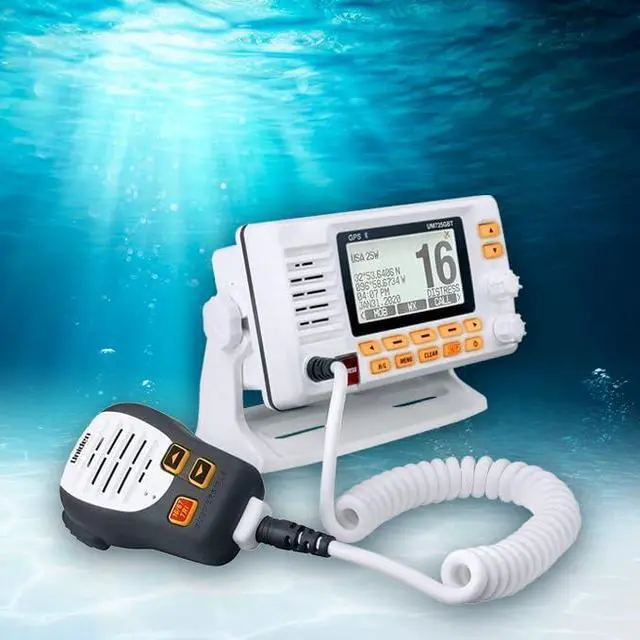 Alt view image 7 of 7 - UM725GBT Marine VHF Radio, All USA, Canada, and Intl. Marine Channels, 1Watt/25Watt Transmit Power, Largest LCD Screen in Class, NOAA Weather Channels, Speaker Mic, GPS Built-in, and Bluetooth