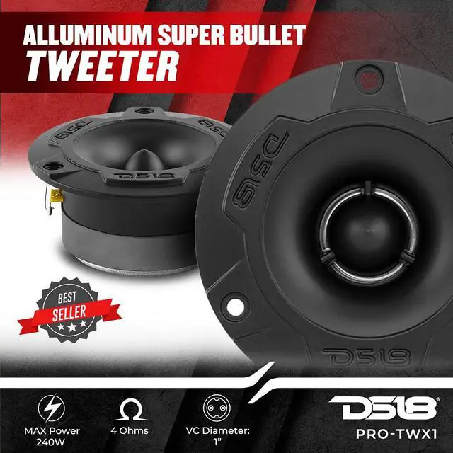 Alt view image 3 of 7 - PRO-GM6.4PK Mid and High Complete Package - Includes 2X Midrange Loudspeaker 6" and 2X Aluminum Super Bullet Tweeter 1" Built in Crossover - Door Speakers for Car or Truck Stereo Sound System