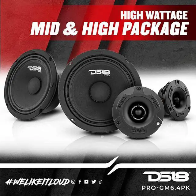 Alt view image 4 of 7 - PRO-GM6.4PK Mid and High Complete Package - Includes 2X Midrange Loudspeaker 6" and 2X Aluminum Super Bullet Tweeter 1" Built in Crossover - Door Speakers for Car or Truck Stereo Sound System