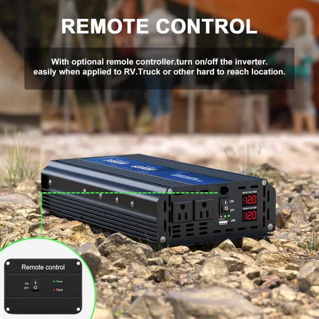 Alt view image 3 of 7 - 3000W Power Inverter 12V DC to 110V/120V AC Converter, 6000W Peak, LCD Display & Remote Control, Dual AC Outlets & 3.4A USB Port for RV, Truck, Solar System, Emergency Backup, Camping & Off-Grid Power