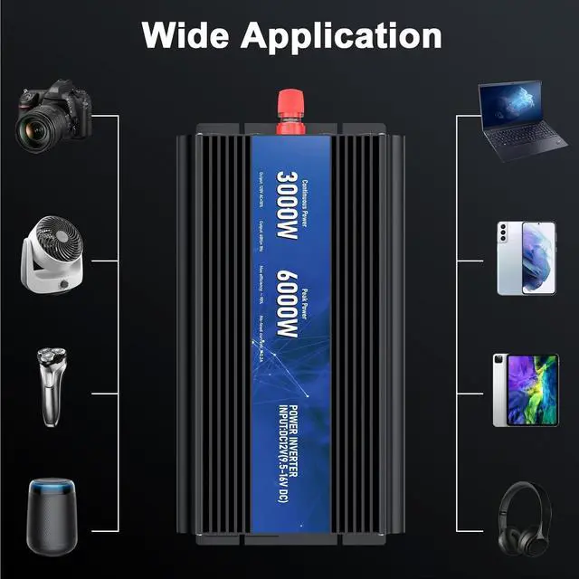 Alt view image 7 of 7 - 3000W Power Inverter 12V DC to 110V/120V AC Converter, 6000W Peak, LCD Display & Remote Control, Dual AC Outlets & 3.4A USB Port for RV, Truck, Solar System, Emergency Backup, Camping & Off-Grid Power