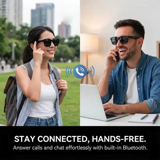 Alt view image 7 of 7 - AI Smart Glasses with Camera, 8MP HD Bluetooth Camera Glasses for Women Men | 1080P Video Recording Sunglasses, Real Time Translation, Voice Assistant, Open Earbuds, Travel, Work, Vlog