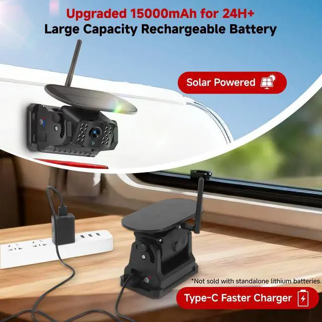 Alt view image 3 of 7 - Dual Magnetic Wireless Backup Camera with 7" 1080P Monitor, VA001 | 15000mAh Solar Battery, 4CH DVR Loop Recording, IR Night Vision, IP69 Waterproof, For Truck, RV, Camper, Trailer, Boat