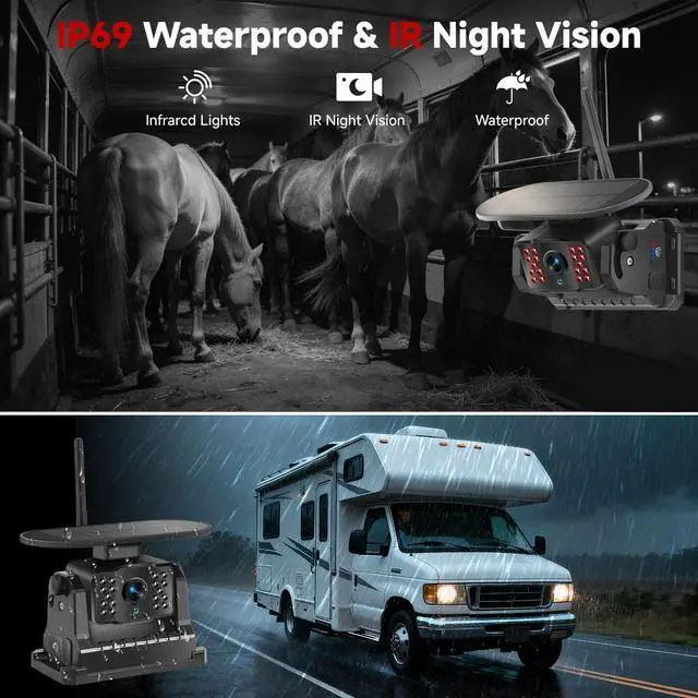 Alt view image 4 of 7 - Dual Magnetic Wireless Backup Camera with 7" 1080P Monitor, VA001 | 15000mAh Solar Battery, 4CH DVR Loop Recording, IR Night Vision, IP69 Waterproof, For Truck, RV, Camper, Trailer, Boat