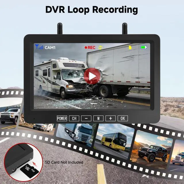 Alt view image 6 of 7 - Dual Magnetic Wireless Backup Camera with 7" 1080P Monitor, VA001 | 15000mAh Solar Battery, 4CH DVR Loop Recording, IR Night Vision, IP69 Waterproof, For Truck, RV, Camper, Trailer, Boat