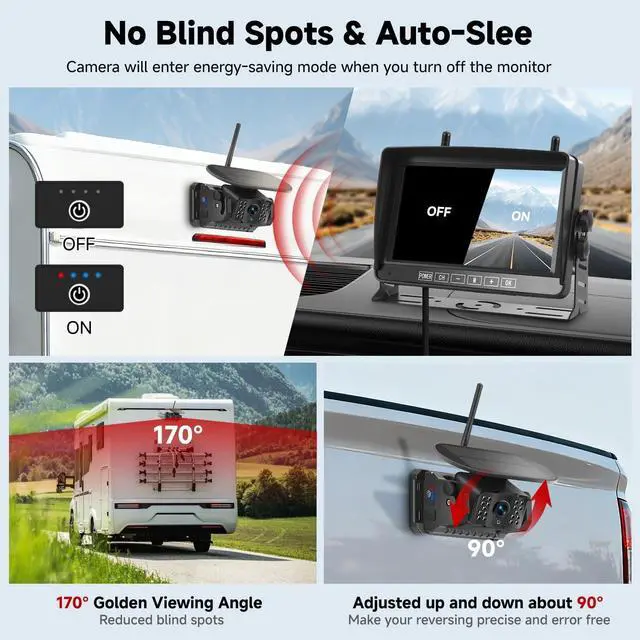Alt view image 7 of 7 - Dual Magnetic Wireless Backup Camera with 7" 1080P Monitor, VA001 | 15000mAh Solar Battery, 4CH DVR Loop Recording, IR Night Vision, IP69 Waterproof, For Truck, RV, Camper, Trailer, Boat