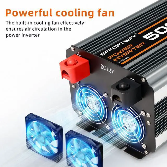 Alt view image 6 of 7 - 5000 watt Power Inverter DC 12V to AC 110V/120V Converter,10000w Peak.Comes with LCD Display,Wireless Controller, 4AC outlets,1USB.RV Inverter,Suitable for Camping,and Off-Grid Solar Inverter Systems