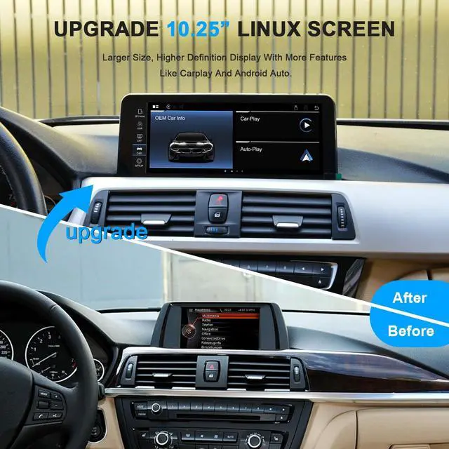 Alt view image 2 of 7 - Linux Screen for BMW 2012-2017 F30 F31 F32 F33 F34 F35 F20 F21 F22 ID4 NBT CIC, Support iOS 26 Wired and Wireless CarPlay Retrofit Android Auto 328i 320i Accessories Radio