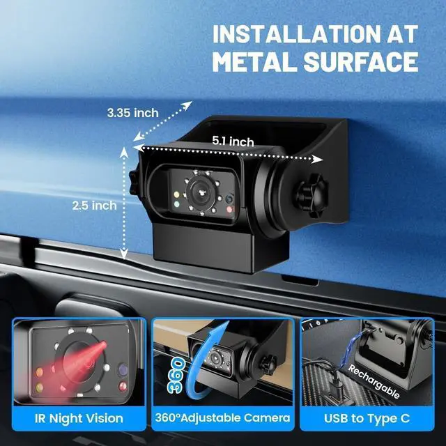Alt view image 7 of 7 - Strong Magnetic Wireless Backup Camera for iPhone Android, WiFi Hitch Camera Rechargeable Battery for Hitch Gooseneck Travel Boat Horse Trailer Truck Camper RV Front Rear View Reverse Back up