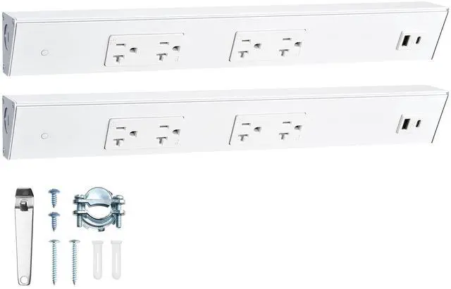 Main image of 2-Pack Under Cabinet Hardwired Power Strip, 16 inch, Pre-Wired | Angled Trapezoid Design, 2×20A TR Outlets with USB-A & USB-C, Expandable Modular System, Easy Installation, ETL Listed
