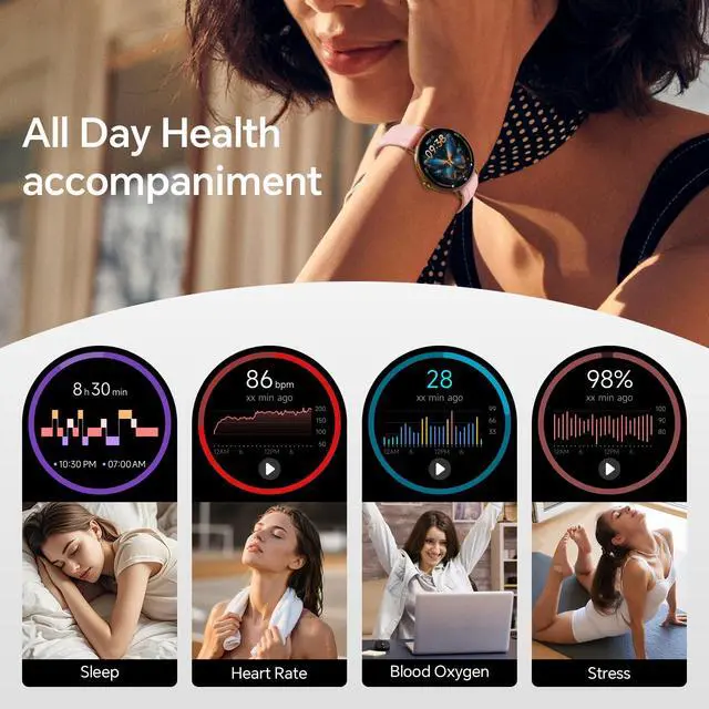 Alt view image 2 of 7 - Smart Watch for Women,1.57" Touch Screen Smartwatch for iPhone& Samsung& Android,Answer/Make Call,Fitness Tracker with Heart Rate/SpO2/Sleep Monitor,IP68 Waterproof,110+ Sports Mode,2 Bands