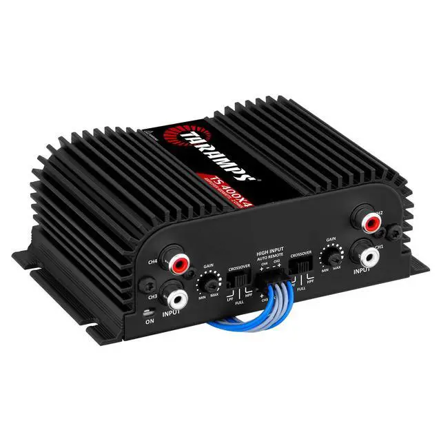Alt view image 4 of 7 - Taramps TS 400X4 Black 2 Ohms 400W RMS 4-Channel Car Audio Amplifier | High-Level and RCA inputs, bridgeable channels, built-in crossover and compact Class D design for flexible installations
