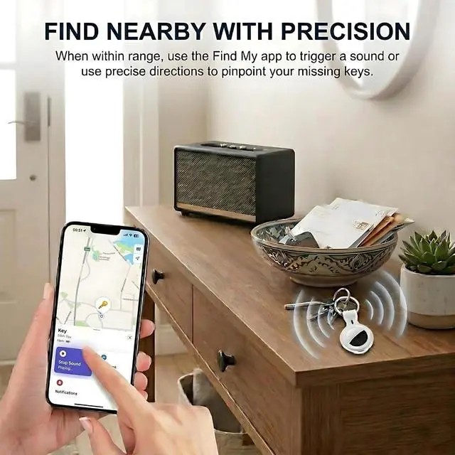 Alt view image 6 of 7 - 4 Pack Smart Tracker Tags MFi Certified Item Finder Apple Find My iOS Only | Bluetooth Air Worldwide Tracking Tracker Tags Waterproof Key Finder Locator with Sound for Luggage Wallet Pets Dogs Cats