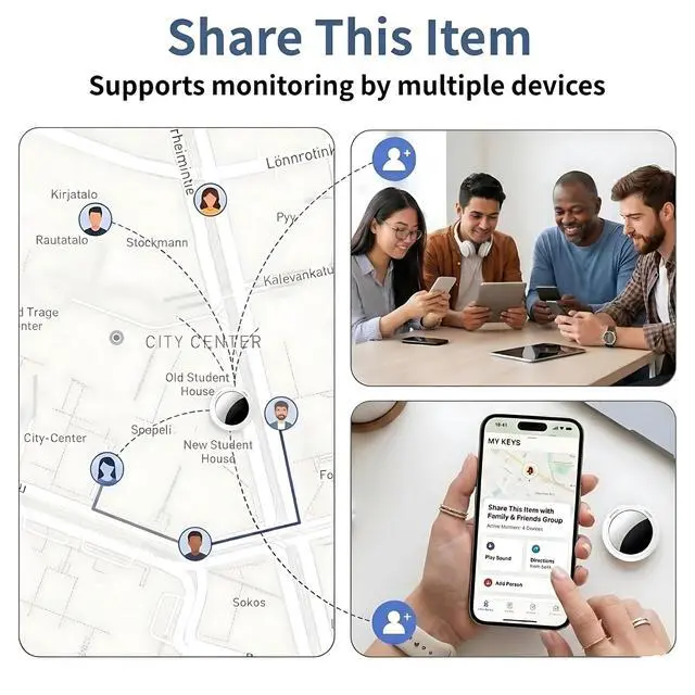 Alt view image 7 of 7 - 4 Pack Smart Tracker Tags MFi Certified Item Finder Apple Find My iOS Only | Bluetooth Air Worldwide Tracking Tracker Tags Waterproof Key Finder Locator with Sound for Luggage Wallet Pets Dogs Cats