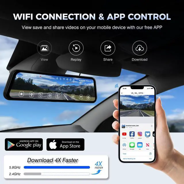 Alt view image 5 of 7 - 360 Degree View 4 Channel Mirror Dash Cam Detached Camera for CarsDash Cam Front and Rear Side(Left,Right),12'' Rear View Mirror Camera1080Px4,WiFi,Night Vision,GPS,Parking Monitor,Free 128GB Card