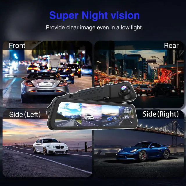 Alt view image 6 of 7 - 360 Degree View 4 Channel Mirror Dash Cam Detached Camera for CarsDash Cam Front and Rear Side(Left,Right),12'' Rear View Mirror Camera1080Px4,WiFi,Night Vision,GPS,Parking Monitor,Free 128GB Card