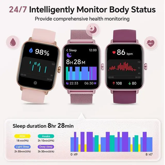 Alt view image 4 of 7 - Smart Watches for Women (Calls/SMS/Reminders), 1.85" HD Alexa Smart Watch for Android Phones & iphone Compatible, 120+ Sport Modes Fitness Watch, Heart Rate/SpO2/Sleep Tracker, 3ATM Fitness Trackers