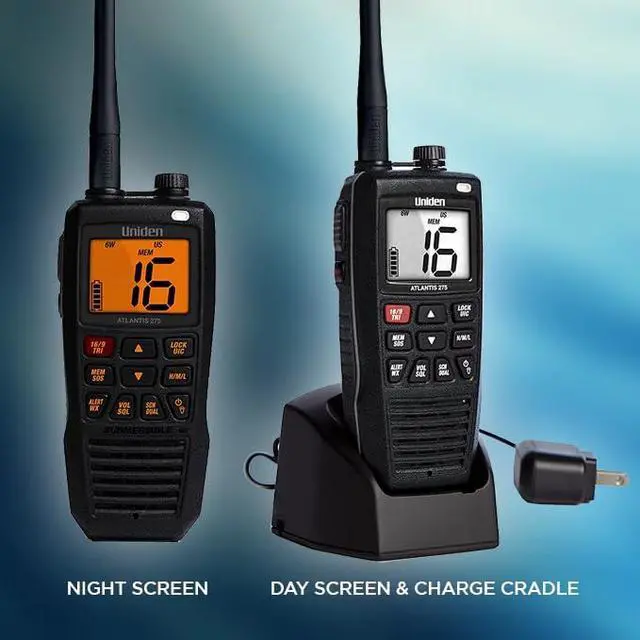 Alt view image 5 of 7 - Atlantis 275 Handheld Two-Way VHF Marine Radio, Floating IPX8 Submersible Waterproof, Large Dual-Color Screen, 6-Watt, All USA/International/Canadian Marine Channels, NOAA Weather Alerts