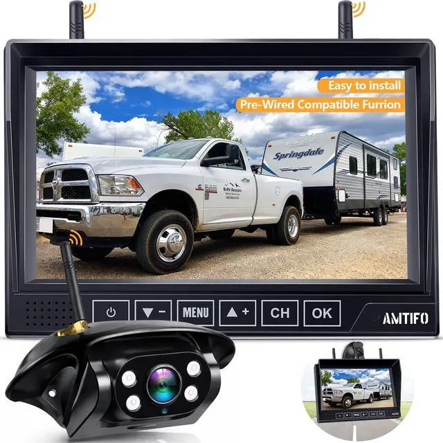 Main image of RV Backup Camera Wireless Easy Install: Plug & Play for Furrion Pre-Wired RVs - 7 HD Touch Key Monitor, 1080P DVR, 4-Channel Split-Screen, Night Vision, IP69K Waterproof A7