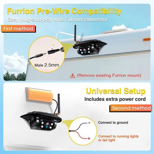 Alt view image 2 of 7 - RV Backup Camera Wireless Easy Install: Plug & Play for Furrion Pre-Wired RVs - 7 HD Touch Key Monitor, 1080P DVR, 4-Channel Split-Screen, Night Vision, IP69K Waterproof A7