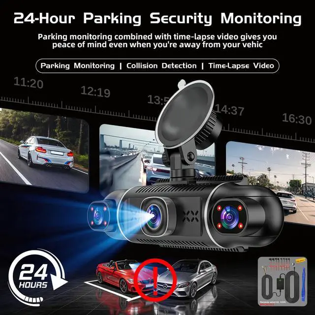 Alt view image 3 of 7 - 5Channel Dash Cam,Front and Rear, 360° Dash Camera, 2160P/1080P UHD, Super Night Vision with IR LEDs, Built-in 5G WiFi, G-Sensor, 24-Hour Parking Monitoring, Includes 64GB TF Card, 3Inch Screen