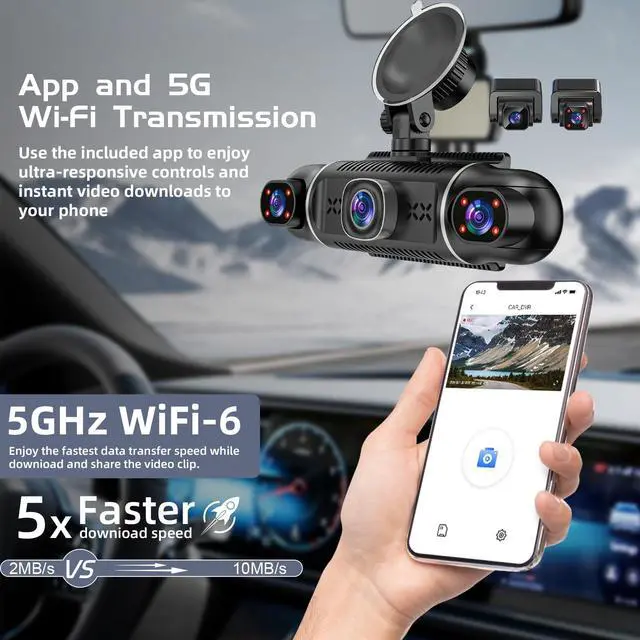 Alt view image 6 of 7 - 5Channel Dash Cam,Front and Rear, 360° Dash Camera, 2160P/1080P UHD, Super Night Vision with IR LEDs, Built-in 5G WiFi, G-Sensor, 24-Hour Parking Monitoring, Includes 64GB TF Card, 3Inch Screen