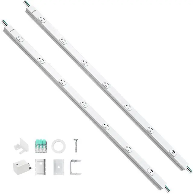 Main image of 2 Pack Under Cabinet Power Strip Hardwire, 36-in, 6 TR Outlets | USB-A & USB-C, Seamless Under Cabinet Outlet, Power Strip for Kitchen, Workshop, ETL Listed, White