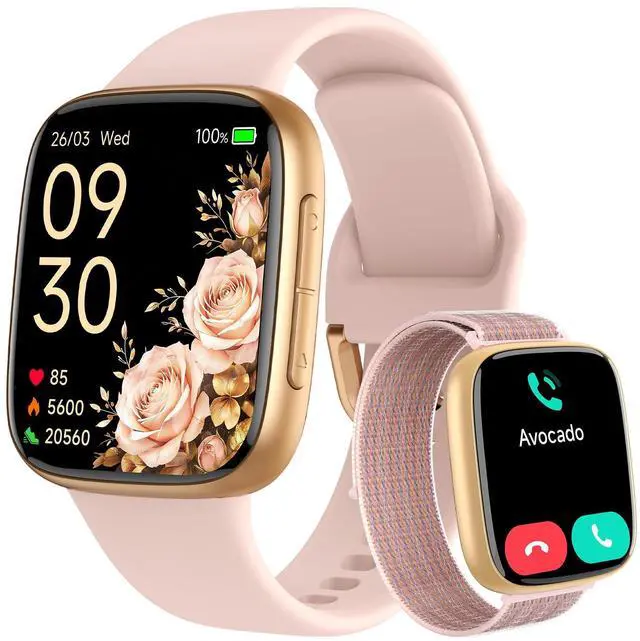 Main image of Smart Watch for Women, Answer/Make Call, 1.85" AMOLED Always-On Screen Smartwatch for iPhone & Android, 3ATM Waterproof Fitness Tracker with Heart Rate/Sleep/SpO2 Monitor, 120+ Sport Modes, 2 Bands