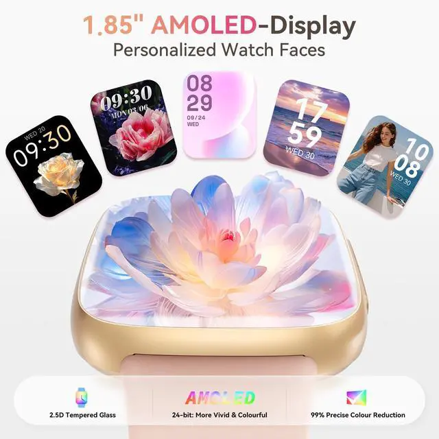 Alt view image 2 of 7 - Smart Watch for Women, Answer/Make Call, 1.85" AMOLED Always-On Screen Smartwatch for iPhone & Android, 3ATM Waterproof Fitness Tracker with Heart Rate/Sleep/SpO2 Monitor, 120+ Sport Modes, 2 Bands