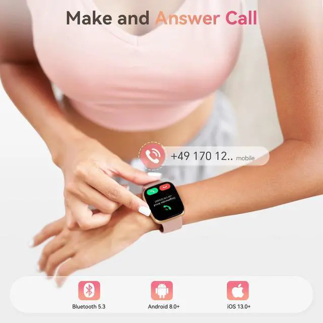 Alt view image 3 of 7 - Smart Watch for Women, Answer/Make Call, 1.85" AMOLED Always-On Screen Smartwatch for iPhone & Android, 3ATM Waterproof Fitness Tracker with Heart Rate/Sleep/SpO2 Monitor, 120+ Sport Modes, 2 Bands