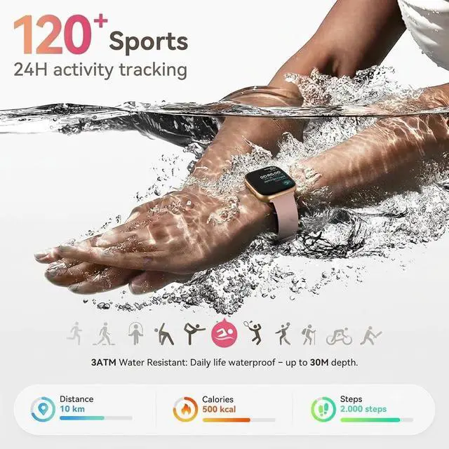 Alt view image 6 of 7 - Smart Watch for Women, Answer/Make Call, 1.85" AMOLED Always-On Screen Smartwatch for iPhone & Android, 3ATM Waterproof Fitness Tracker with Heart Rate/Sleep/SpO2 Monitor, 120+ Sport Modes, 2 Bands