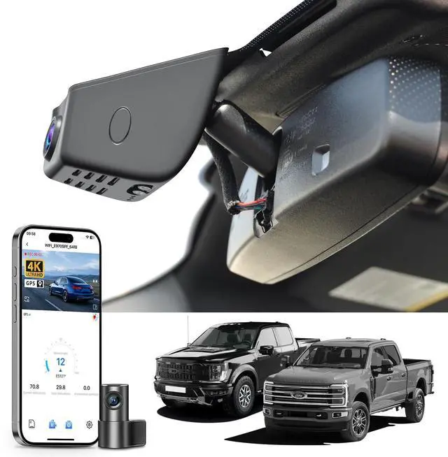Main image of Front 4K Rear 1080P Dash Cam for F150 2018-2026 F250-F450 2020-2026 | F250 F350 F450 Super Duty 2020-2026, OEM Style, XLT Lariat King Ranch Raptor, UHD 2160P Video, WiFi & App, GPS, 128GB Card(A)