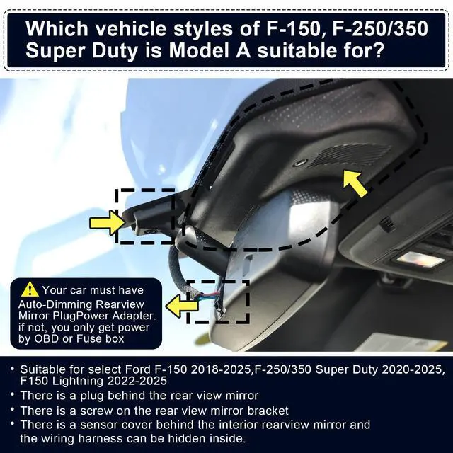 Alt view image 4 of 7 - Front 4K Rear 1080P Dash Cam for F150 2018-2026 F250-F450 2020-2026 | F250 F350 F450 Super Duty 2020-2026, OEM Style, XLT Lariat King Ranch Raptor, UHD 2160P Video, WiFi & App, GPS, 128GB Card(A)