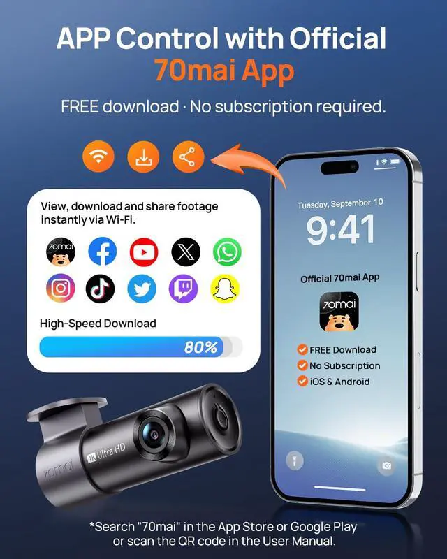 Alt view image 5 of 7 - M310 Plus 4K Dash Cam Front with Night Vision, 140° Wide Angle Dash Camera for Cars, WiFi Dashcam with App, Parking Mode, G-Sensor, Loop Recording, Voice Control, Easy Install Car Camera