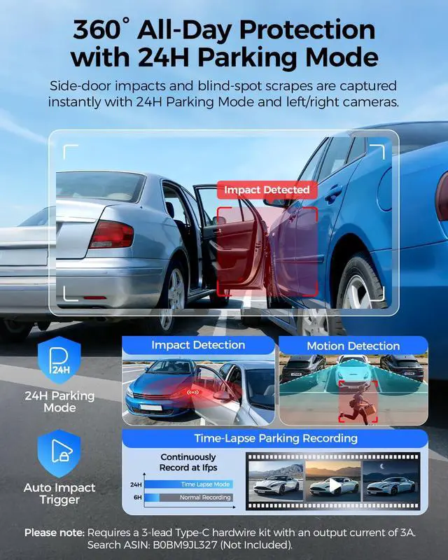 Alt view image 7 of 7 - M660 360° 4 Channel Dash Cam for Cars with 128GB eMMC, 2K+1080P*3 | Motion Detection Parking Monitor, Voice Control, 5.8GHz WiFi & GPS, IR Night Vision, WDR, OTA Updates, 4 Adjustable Lenses