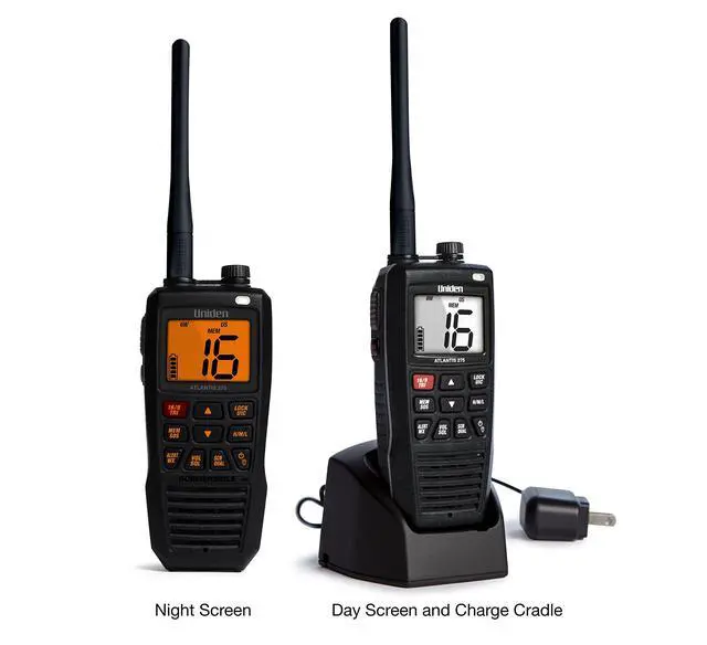 Alt view image 3 of 7 - Atlantis 275 Handheld Two-Way VHF Marine Radio, Floating IPX8 Submersible Waterproof, Large Dual-Color Screen, 6-Watt, All USA/International/Canadian Marine Channels, NOAA Weather Alerts