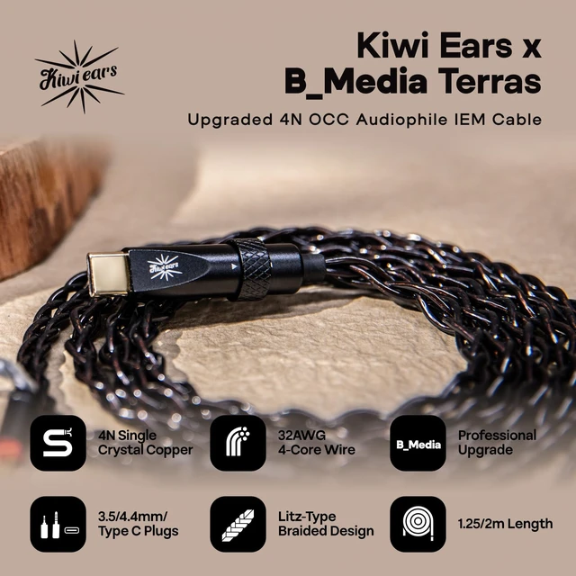 Alt view image 2 of 7 - Kiwi Ears x B_Media Terras IEM Cable, 3.5mm/4.4mm/USB Type-C 4N Single Crystal Copper Wire, 32AWG, 0.78mm 2Pin Upgrade In Ear Monitor Cord for ZiiGAAT SIMGOT HiFi Wired Earbuds, 2m