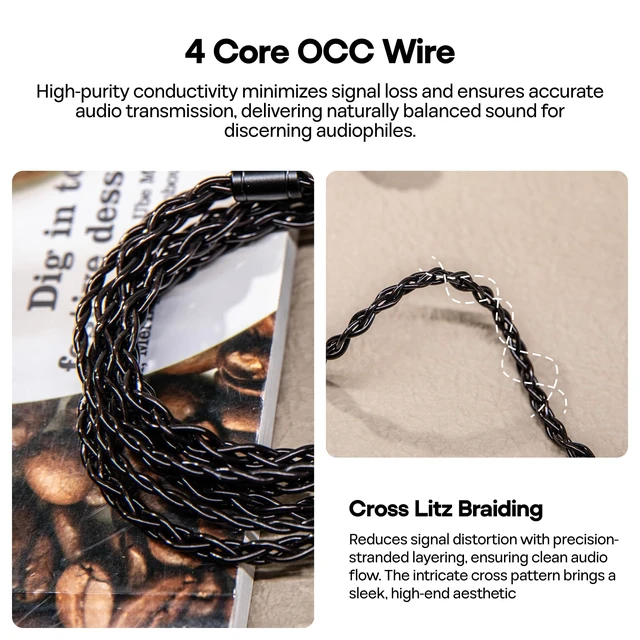 Alt view image 6 of 7 - Kiwi Ears x B_Media Terras IEM Cable, 3.5mm/4.4mm/USB Type-C 4N Single Crystal Copper Wire, 32AWG, 0.78mm 2Pin Upgrade In Ear Monitor Cord for ZiiGAAT SIMGOT HiFi Wired Earbuds, 2m