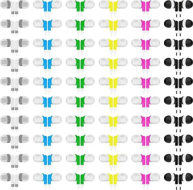 Main image of Earbuds Bulk Kids Classroom Headphones, Multi Color, 60 Pack | For School Travel or Home Use