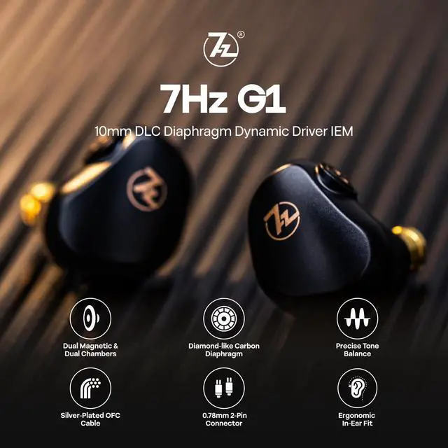 Alt view image 3 of 7 - 7HZ G1 10mm DLC Dynamic Driver IEM HiFi Wired Earbuds In Ear Monitors | with Detachable OFC Silver-Plated Cable, Ergonimic In-Ear Earphones for Gaming & Music Audiophiles (with Mic, Black)