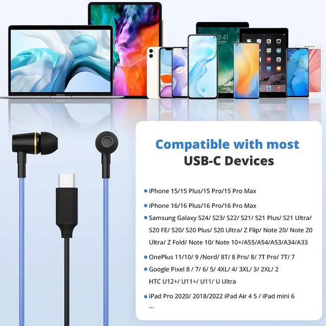 Alt view image 4 of 7 - Air Tube Headphones USB C Headphones Wired for iPhone 16 15, Type C Earbuds Earphones with Microphone Noise Cancelling for iPad,Google Pixel 8 7 6A 5 Samsung-Not for 3.55mm and Lightning Connector